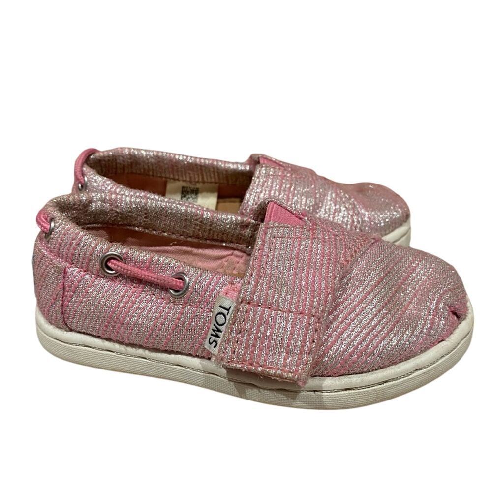 Toms Pink Sparkly Shoes Toms Peony Slubby sneakers Sz 6 Toddler